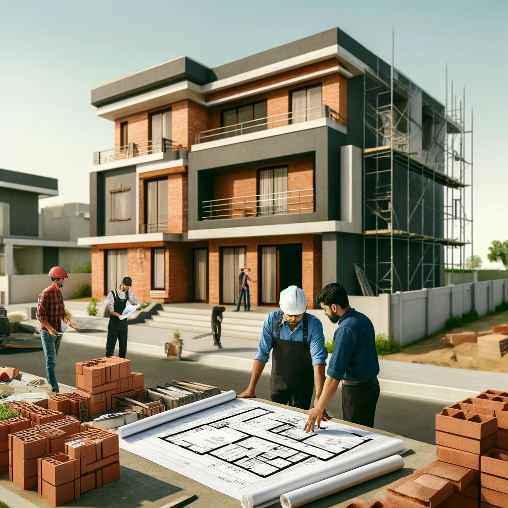 House construction contractor in Agra working on a residential project